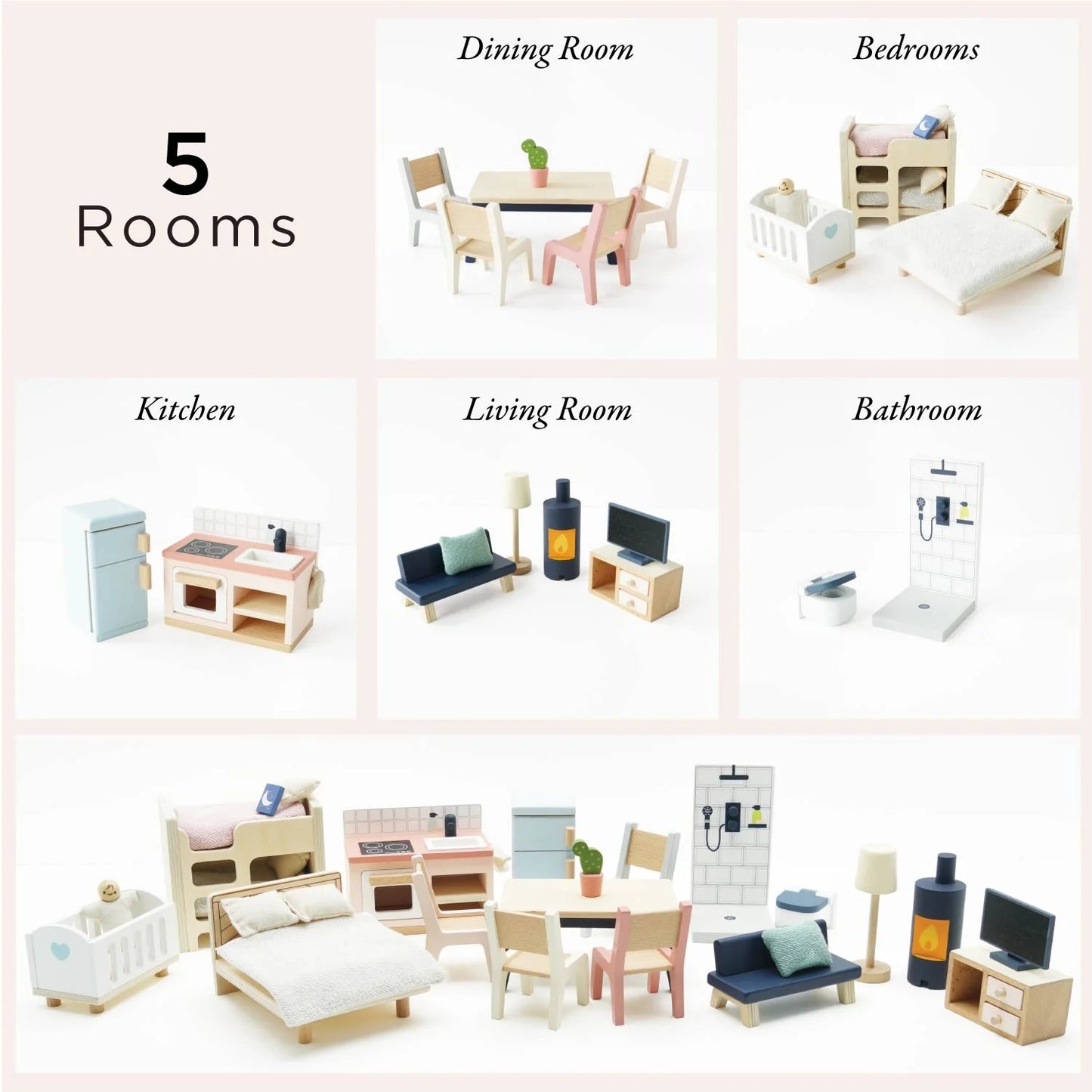 LE TOY VAN - Wooden Dolls House Starter Furniture Set - 35 piece