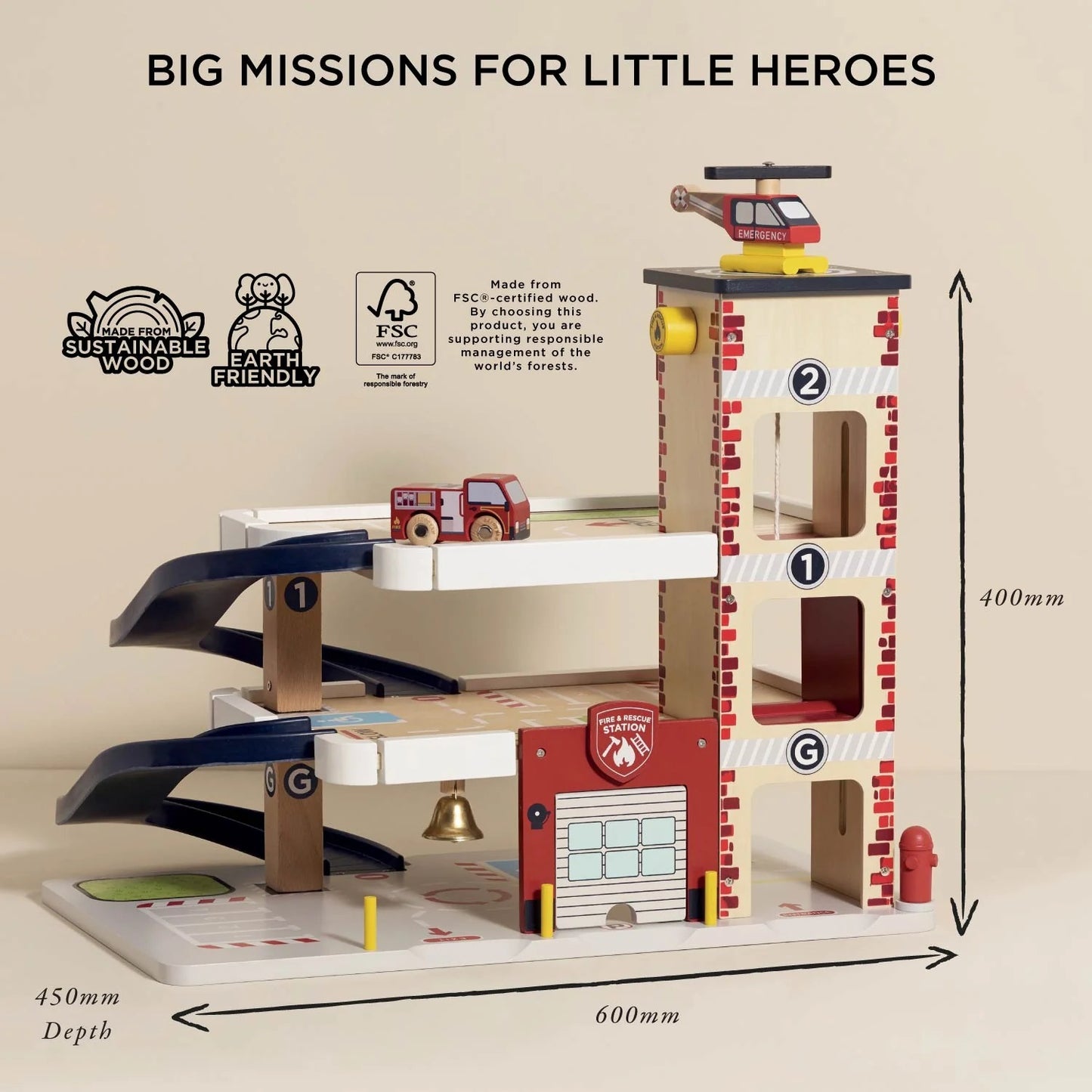 LE TOY VAN - Fire & Rescue Wooden Garage