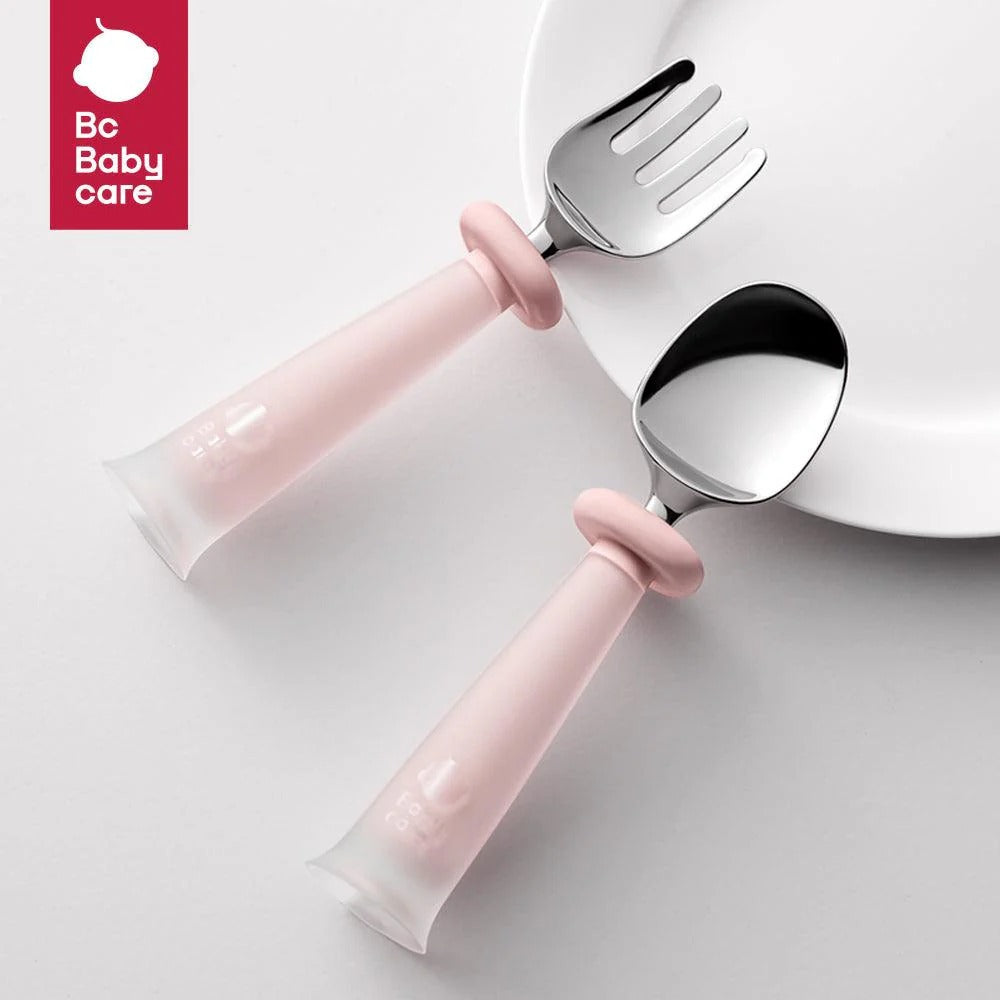 Bc Babycare - Spoon & Fork Set (Stainless Steel & Silicone)