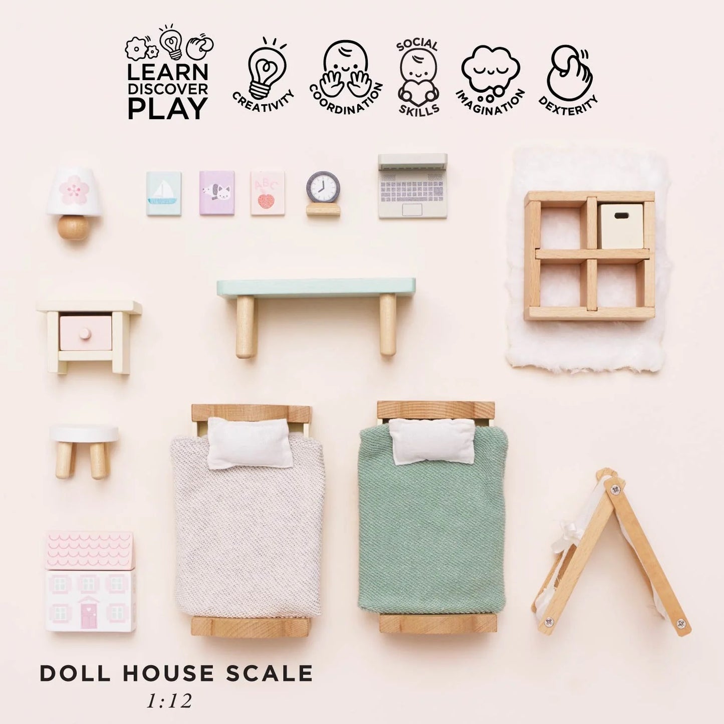 LE TOY VAN - Wooden Dolls House Child's Bedroom - 24 piece
