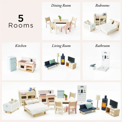 LE TOY VAN - Wooden Dolls House Starter Furniture Set - 35 piece