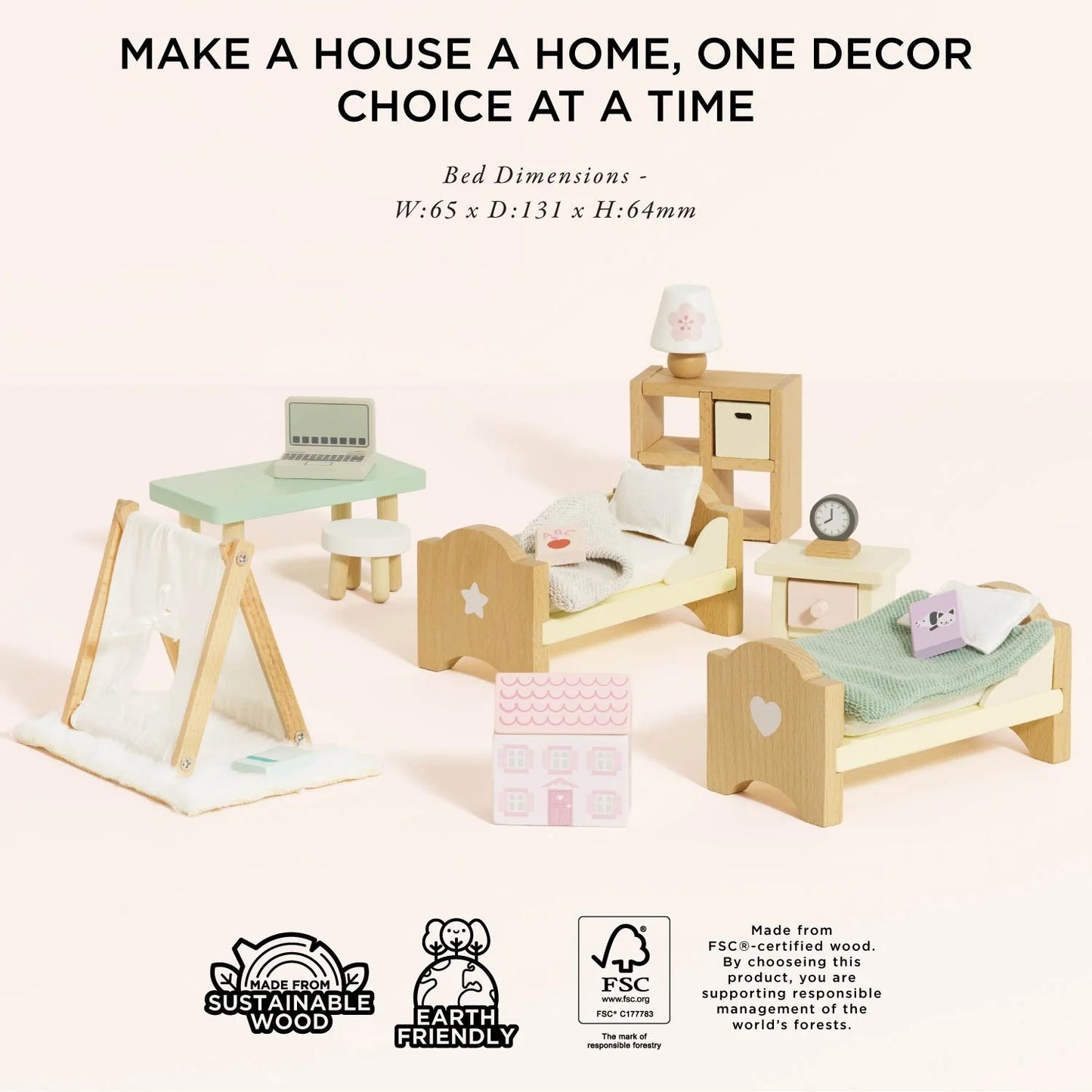 LE TOY VAN - Wooden Dolls House Child's Bedroom - 24 piece