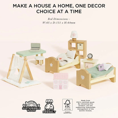 LE TOY VAN - Wooden Dolls House Child's Bedroom - 24 piece