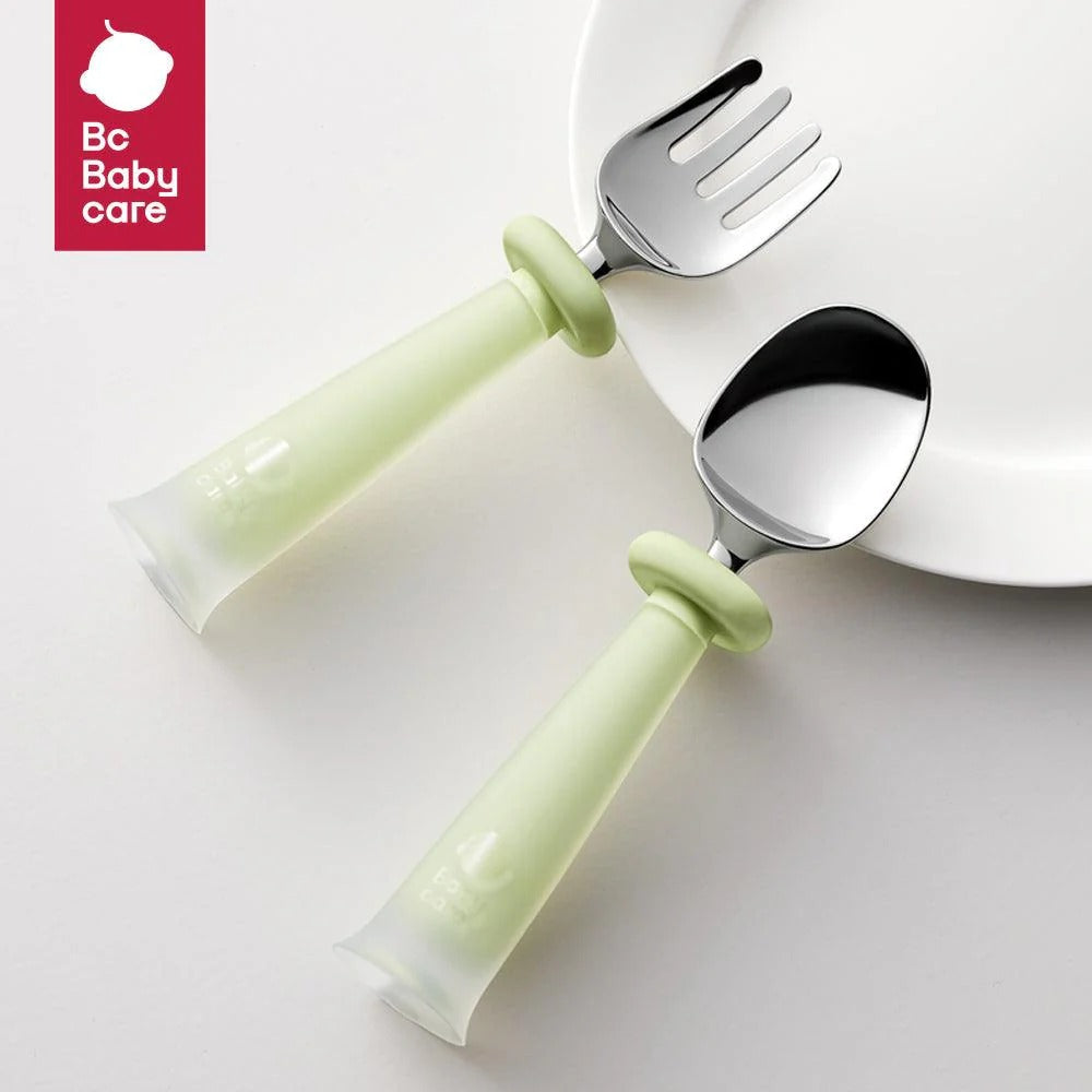 Bc Babycare - Spoon & Fork Set (Stainless Steel & Silicone)